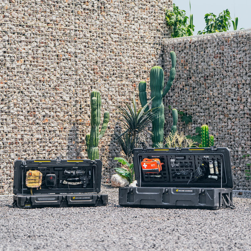 Arcane Warrior FLEX Rugged Cargo Cases on the ground at camp