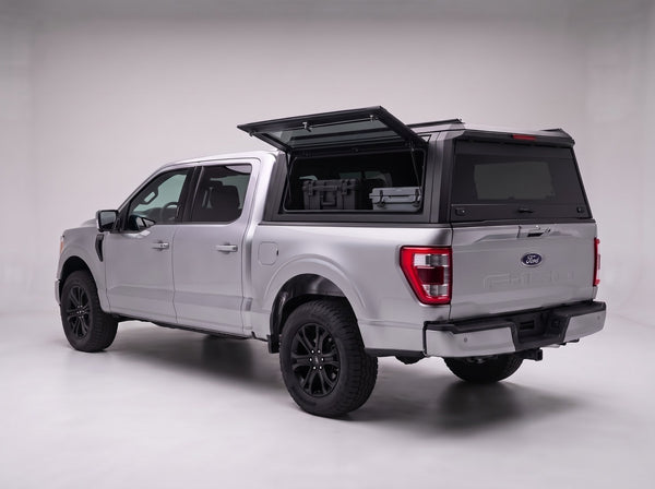Lift-up tinted side window on the Ford F-150 aluminum truck cap