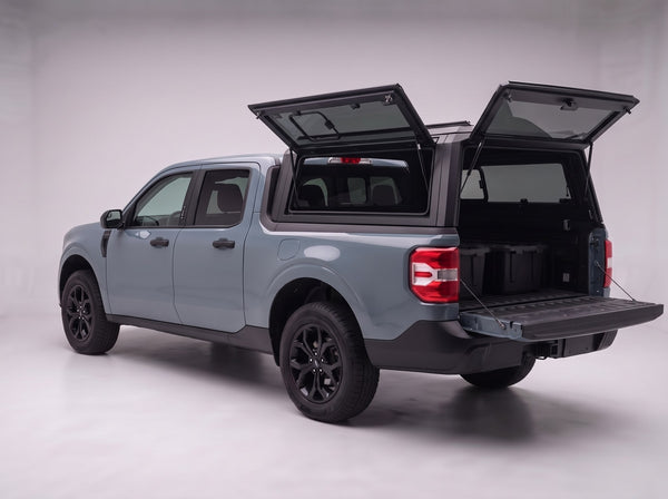 Full-width rear window door on the Ford Maverick truck cap