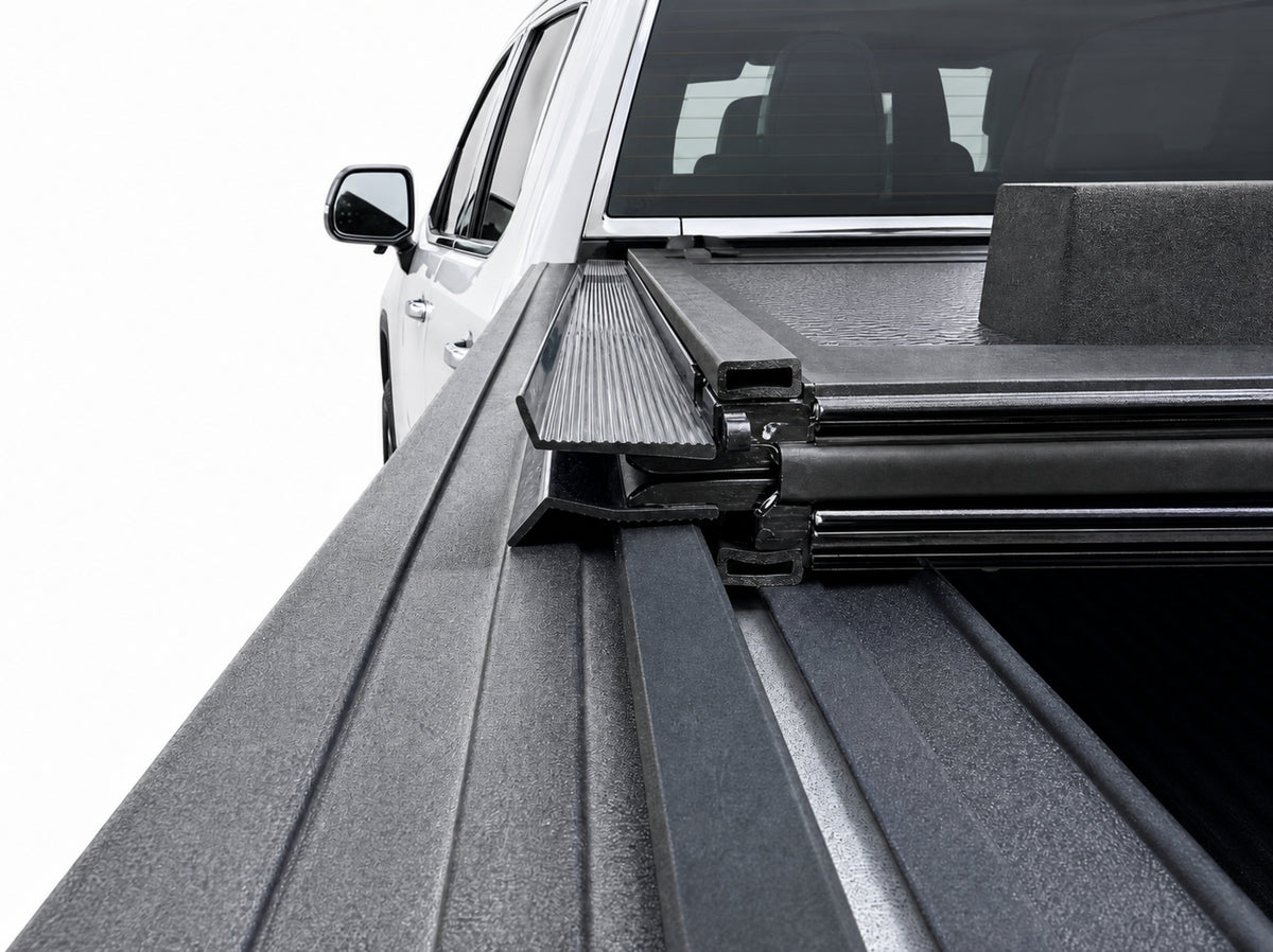 Clamp-on side rail and hinge seal close-up