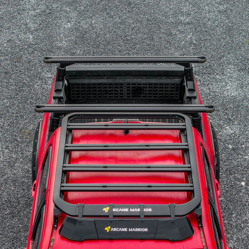 STORM roof rack on a Tacoma cab, close-up from above