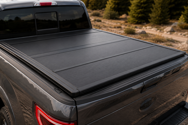 Hard tonneau cover on pickup truck — hard vs soft comparison