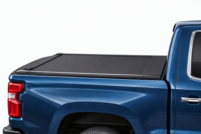 Retractable cover slid partway open and locked in position