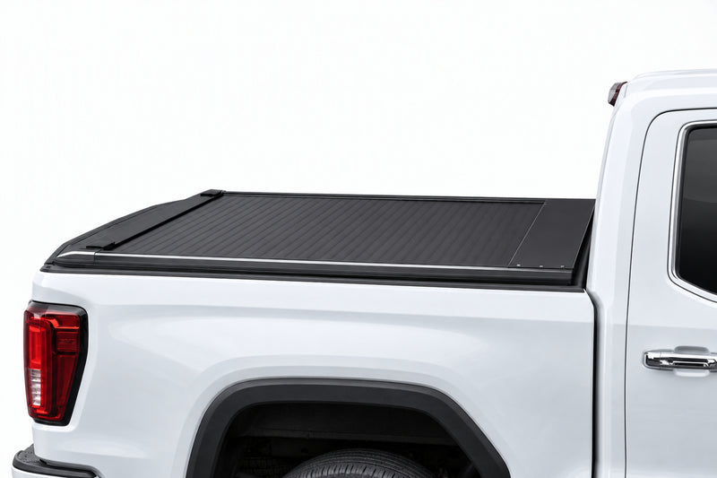 Retractable cover slid partway open and locked in position