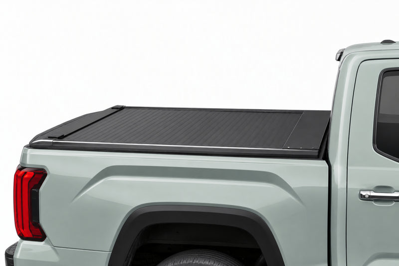 Retractable cover slid partway open and locked in position