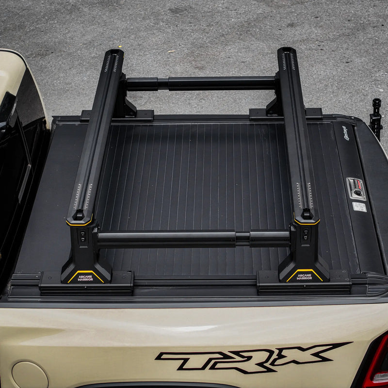 Top view of the ULTRARIDGE rack on a roll-up tonneau cover