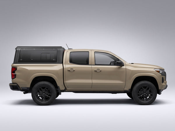 Side profile of the truck cap on a Chevrolet Colorado, following the cab lines