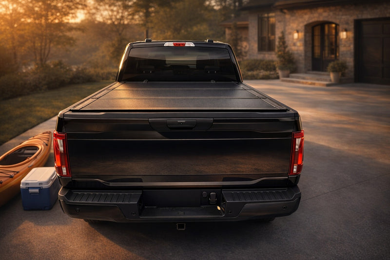 Hard flip-back tonneau cover installed on Ford F-150