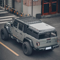 Jeep Gladiator JT with the STORM roof rack, aerial rear view — view 3