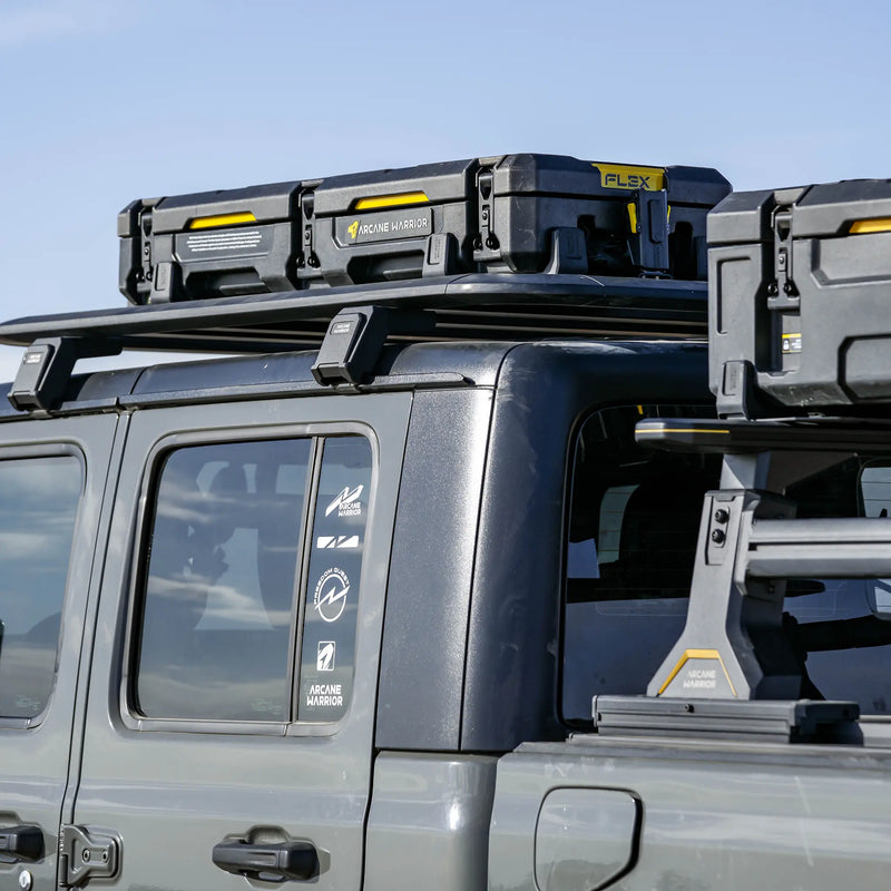 Rooftop cases mounted on the Gladiator STORM roof rack