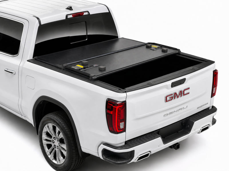 Cover folded toward the cab for flexible bed access