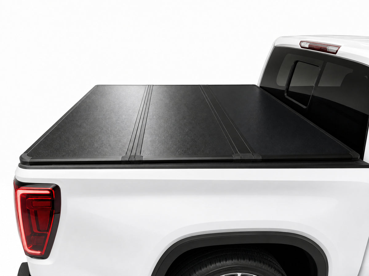 Low-profile cover sitting flush with the bed rails