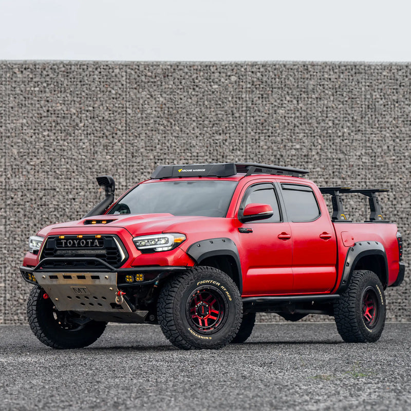 Third-generation Toyota Tacoma with the STORM roof rack, front three-quarter view