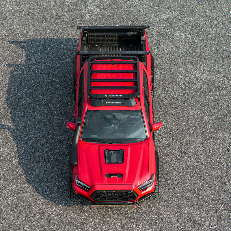 Top view of a Tacoma with the STORM roof rack, front