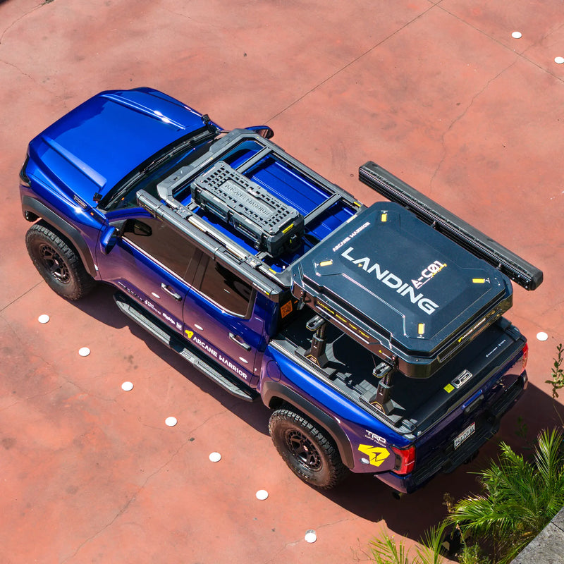 Aerial view of a 2024+ Toyota Tacoma with the M'LinkX roof rack